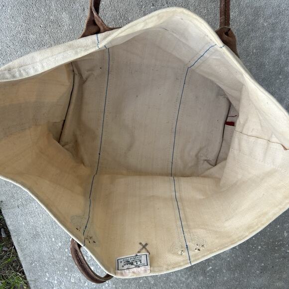 Vtg. LL Bean Boat & Tote XL Zipper Top Canvas Red Trim W/Leather Handles - Picture 5 of 8